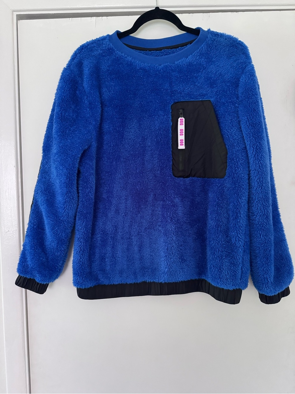 UGG Niko Sherpa Crewneck Fleece Pullover Sweater Blue Women Size Small